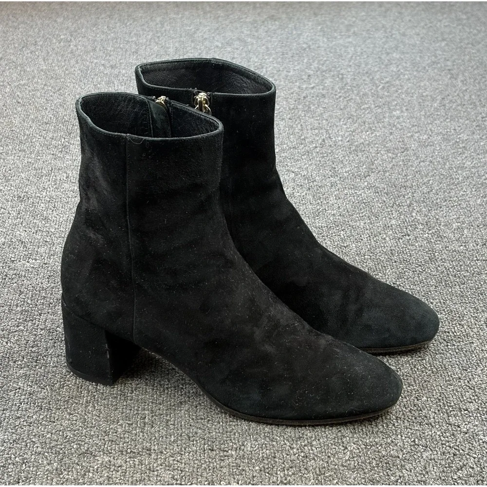 M.Gemi Women's EU 40 Black Suede Ankle Boots Block Heel Zip Made in Italy